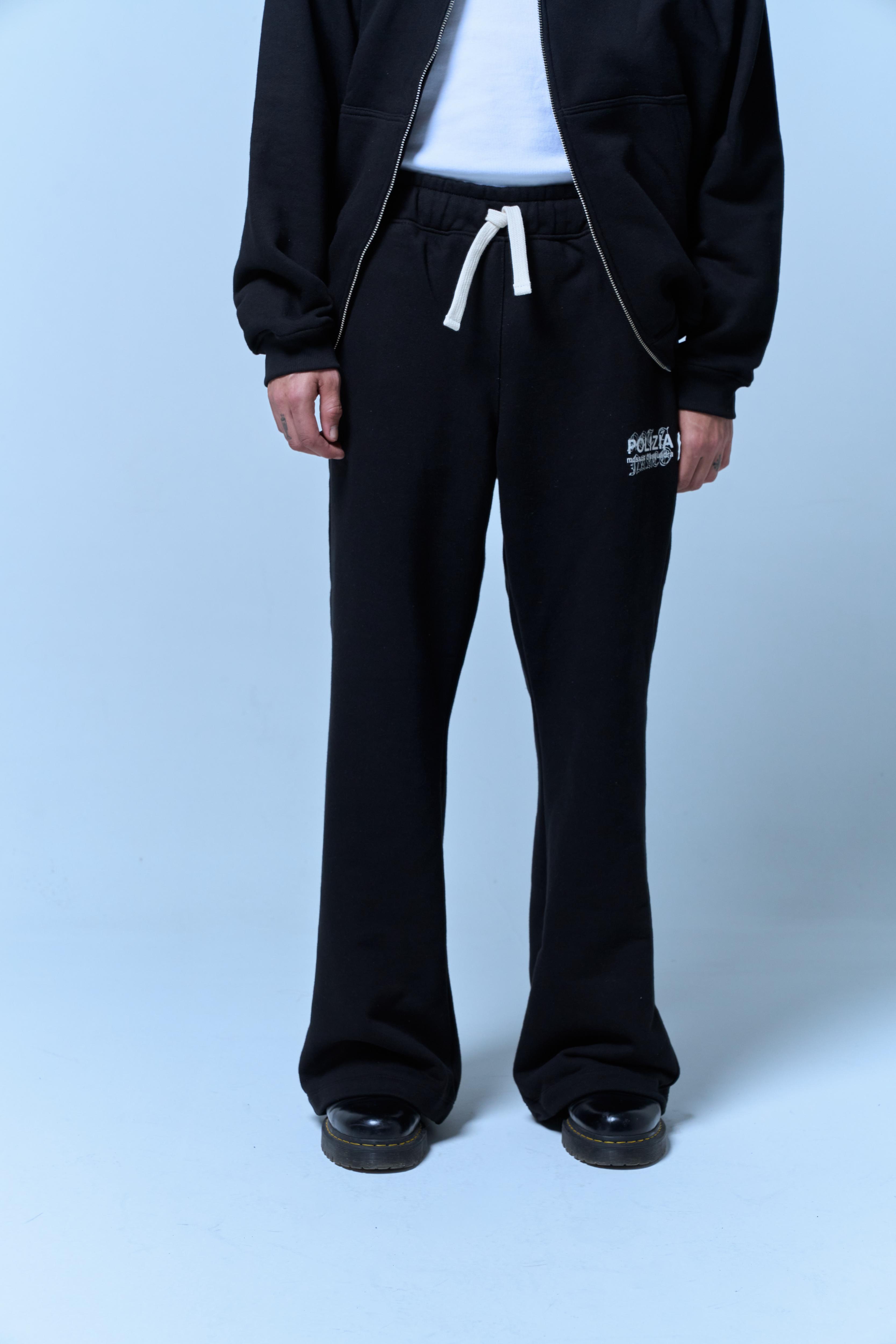 Polizia Black Flared Sweatpants en algodón 420gsm