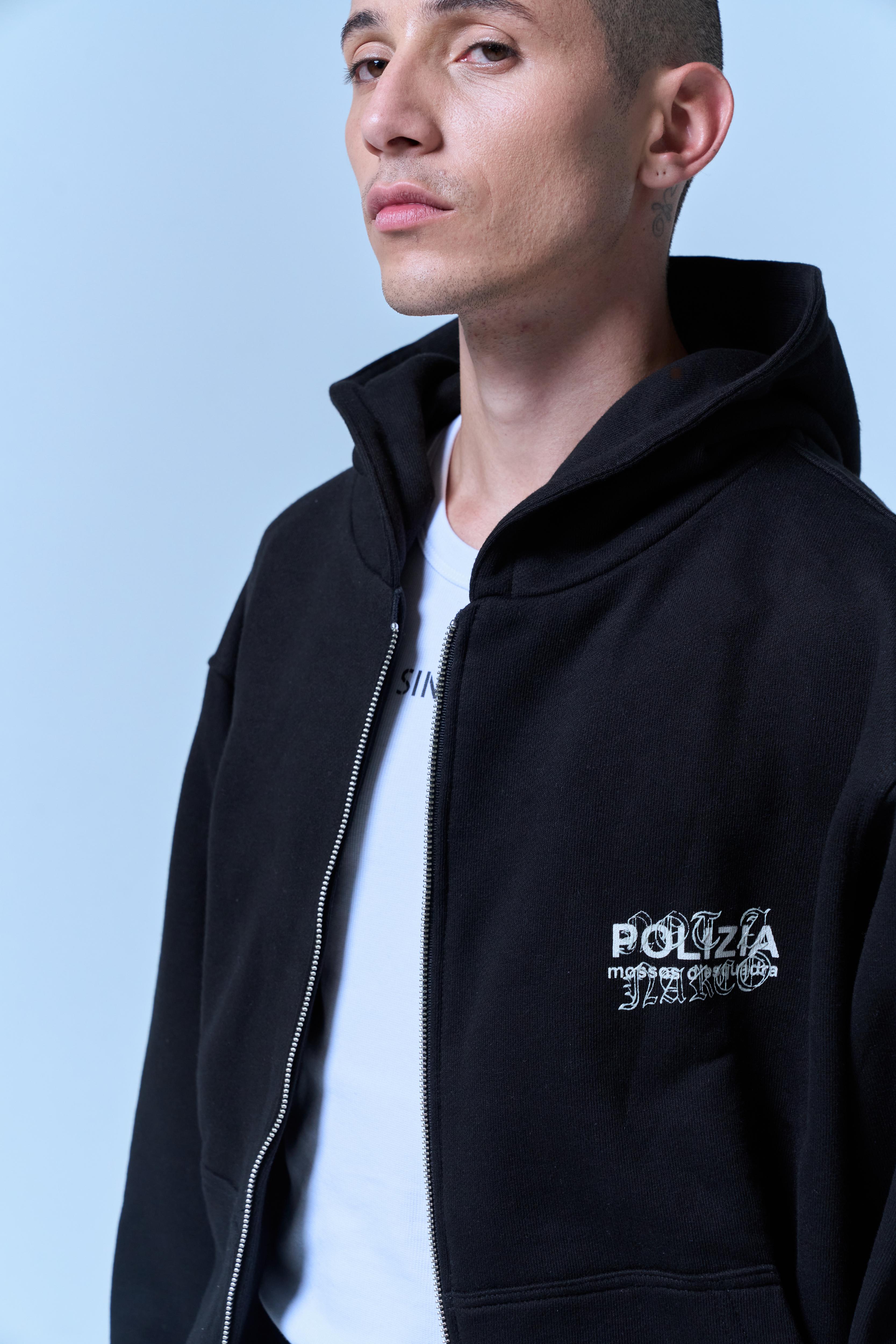 POLIZIA BLACK ZIPPER HOODIE