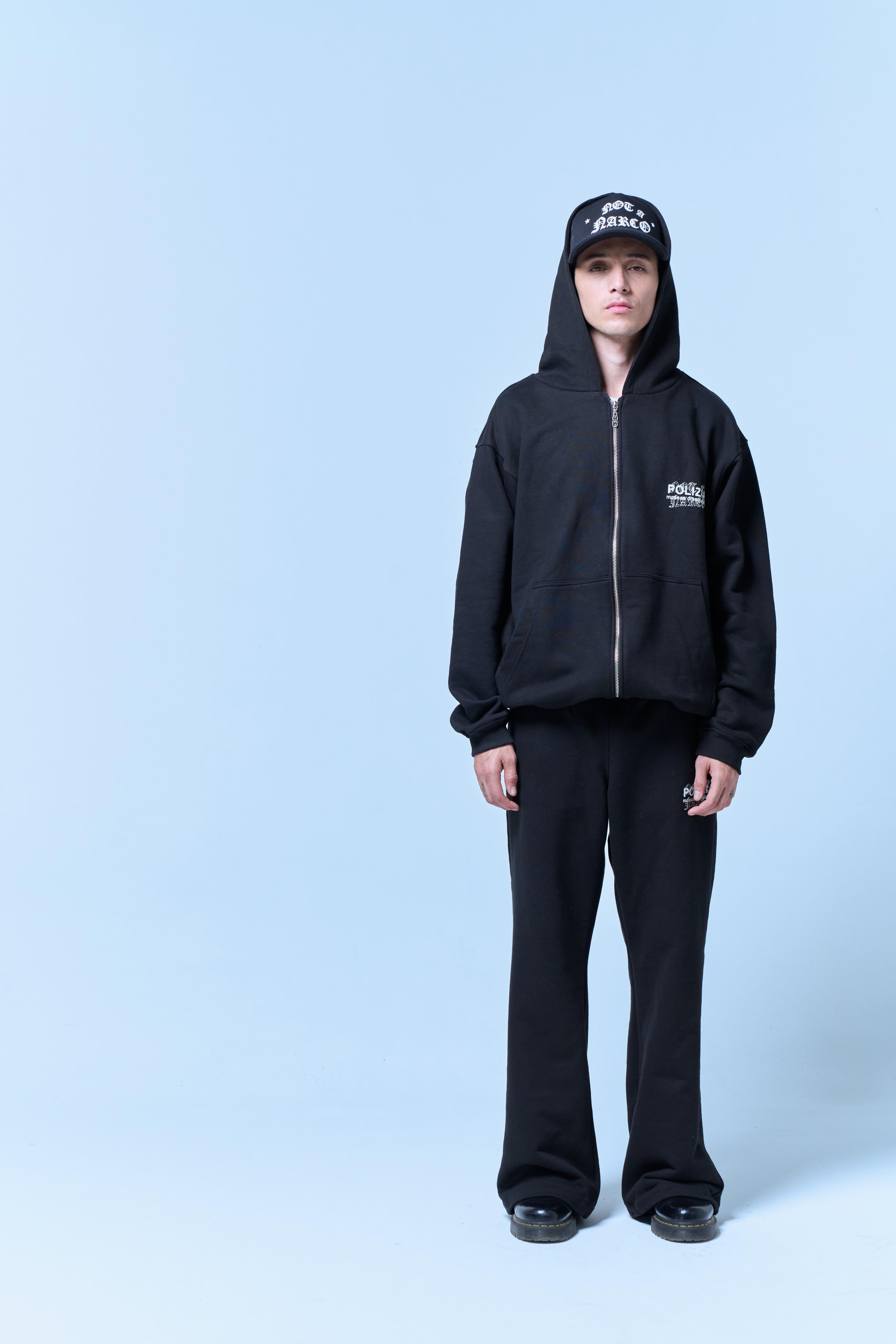 Polizia Black Flared Sweatpants en algodón 420gsm