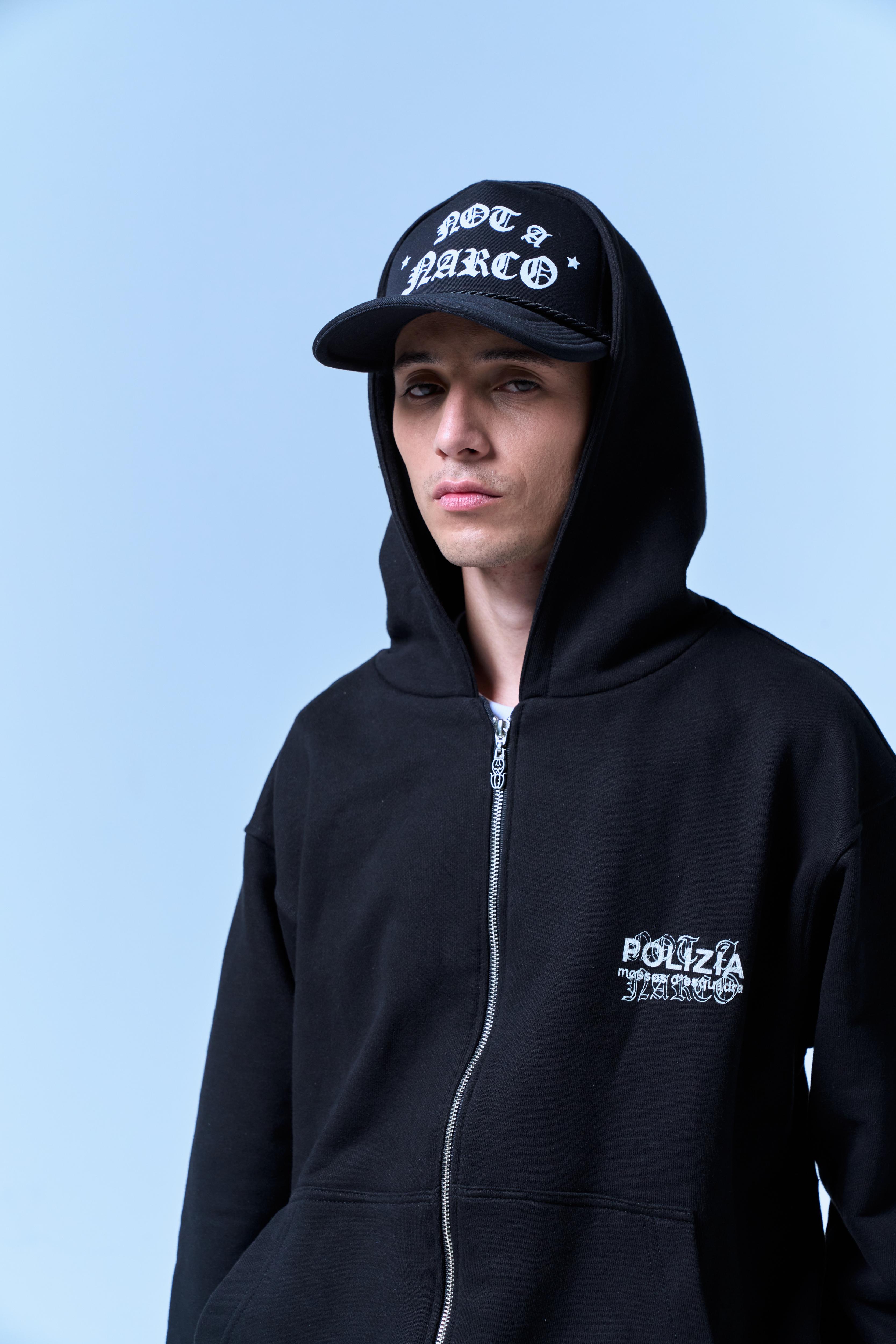 POLIZIA BLACK ZIPPER HOODIE