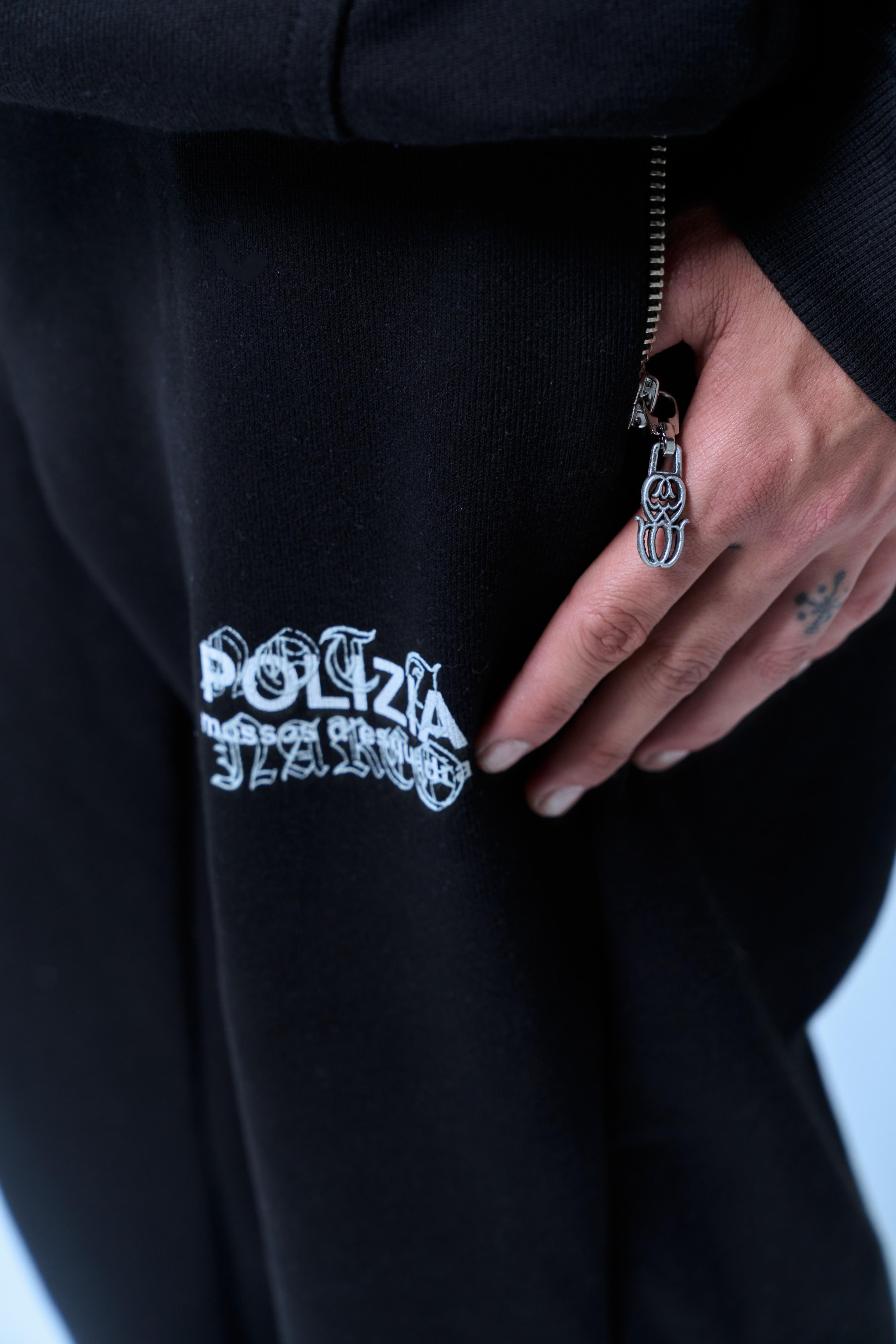 Polizia Black Flared Sweatpants en algodón 420gsm