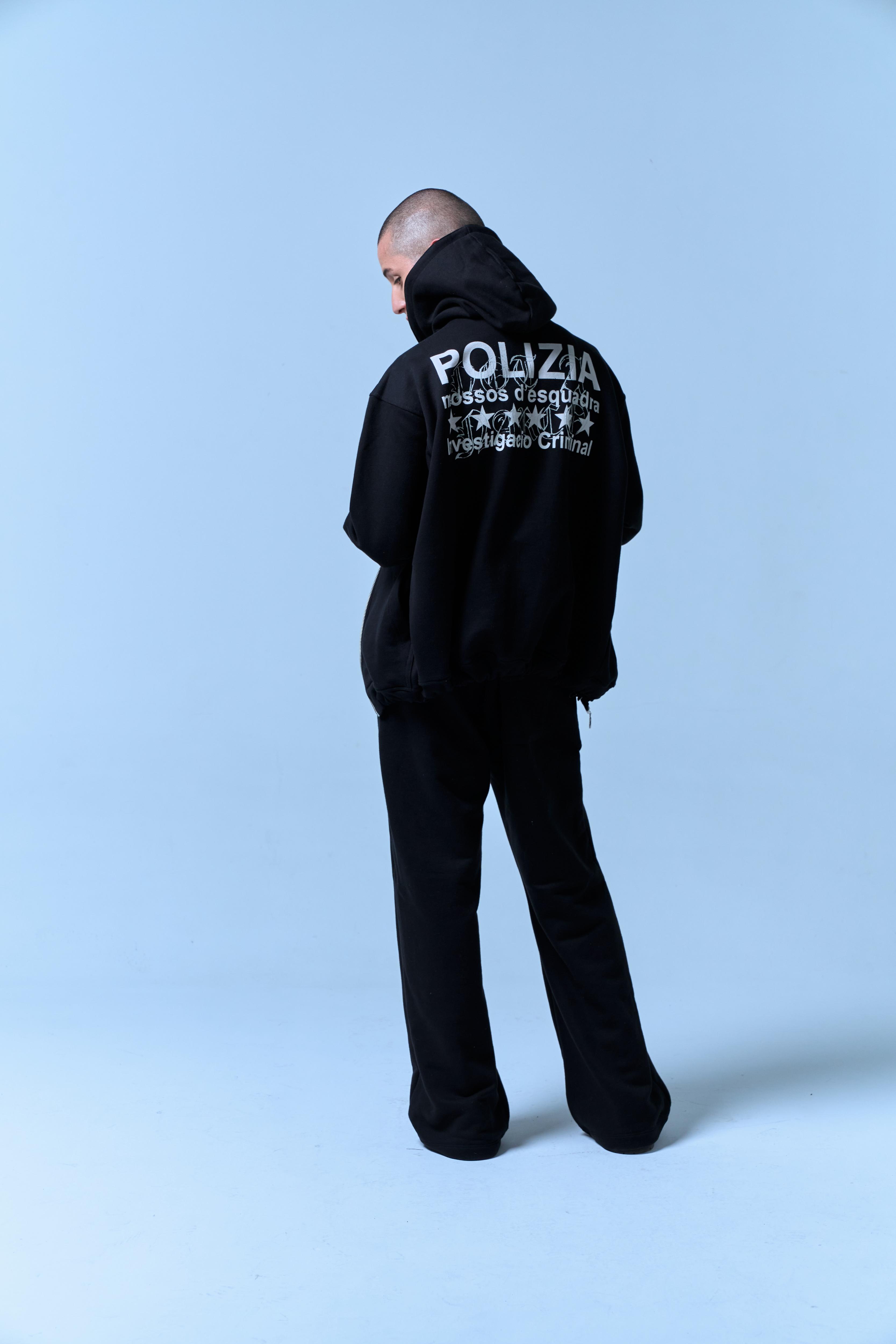 Polizia Black Flared Sweatpants en algodón 420gsm