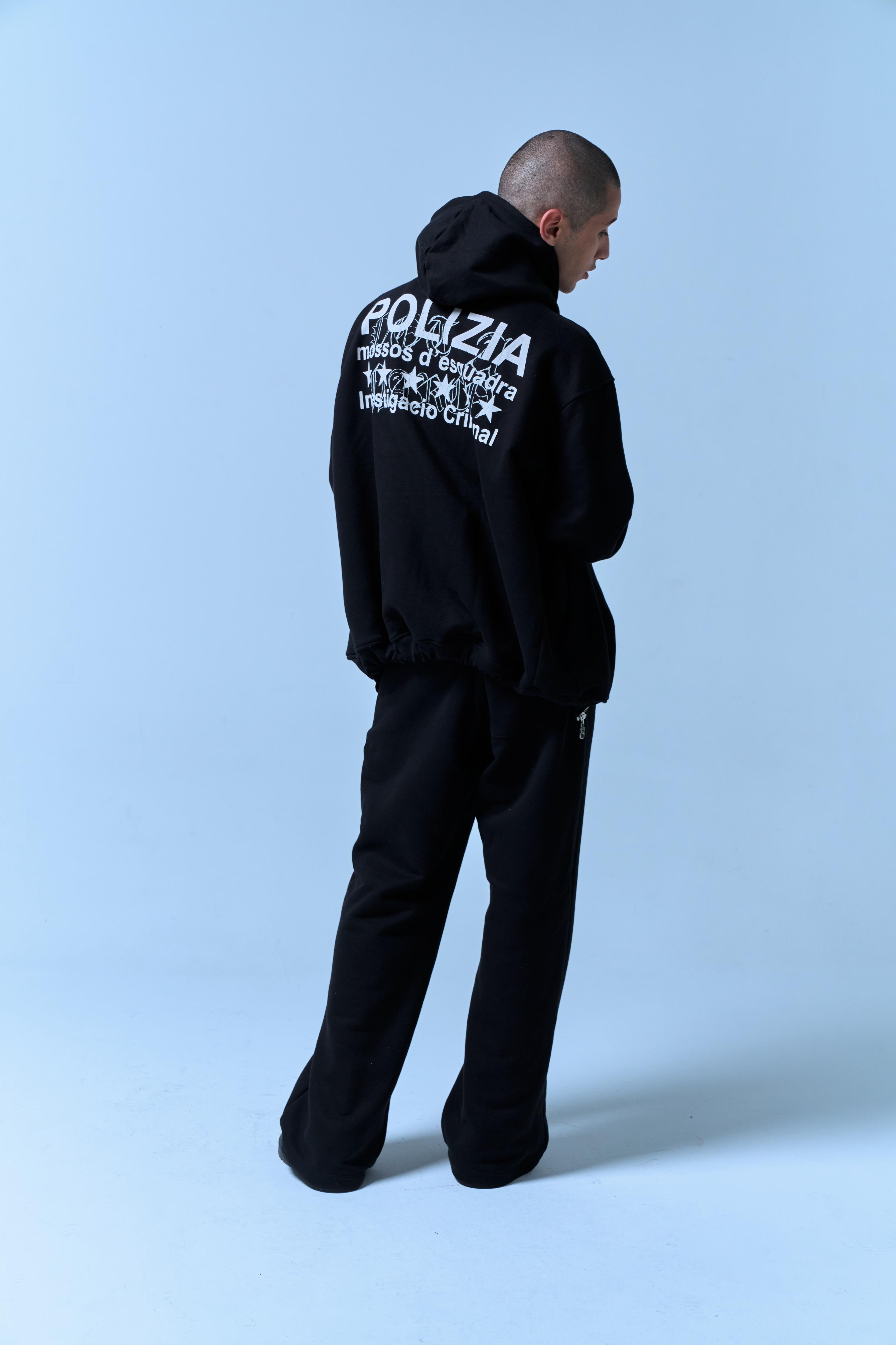 Polizia Black Flared Sweatpants en algodón 420gsm