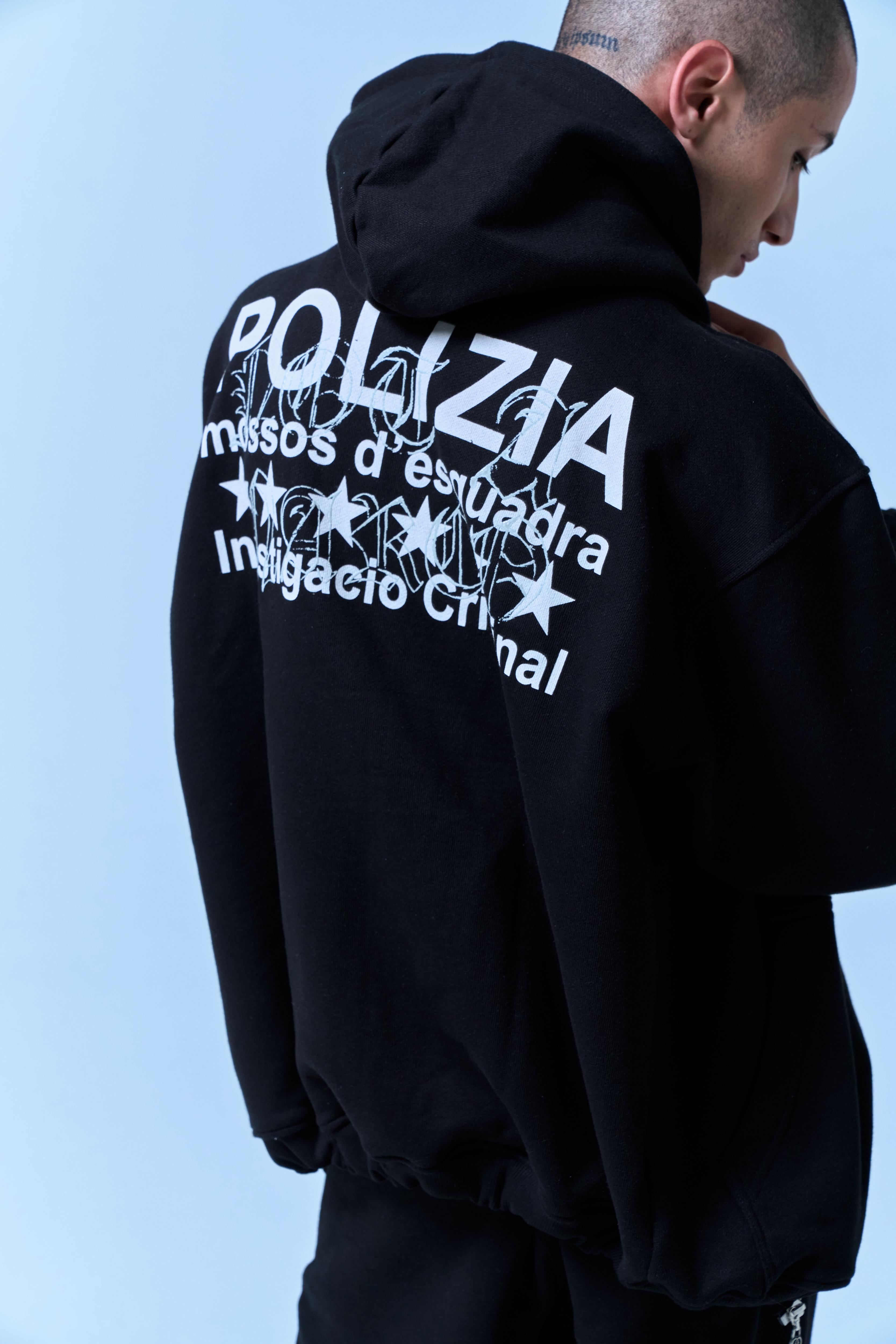 POLIZIA BLACK ZIPPER HOODIE