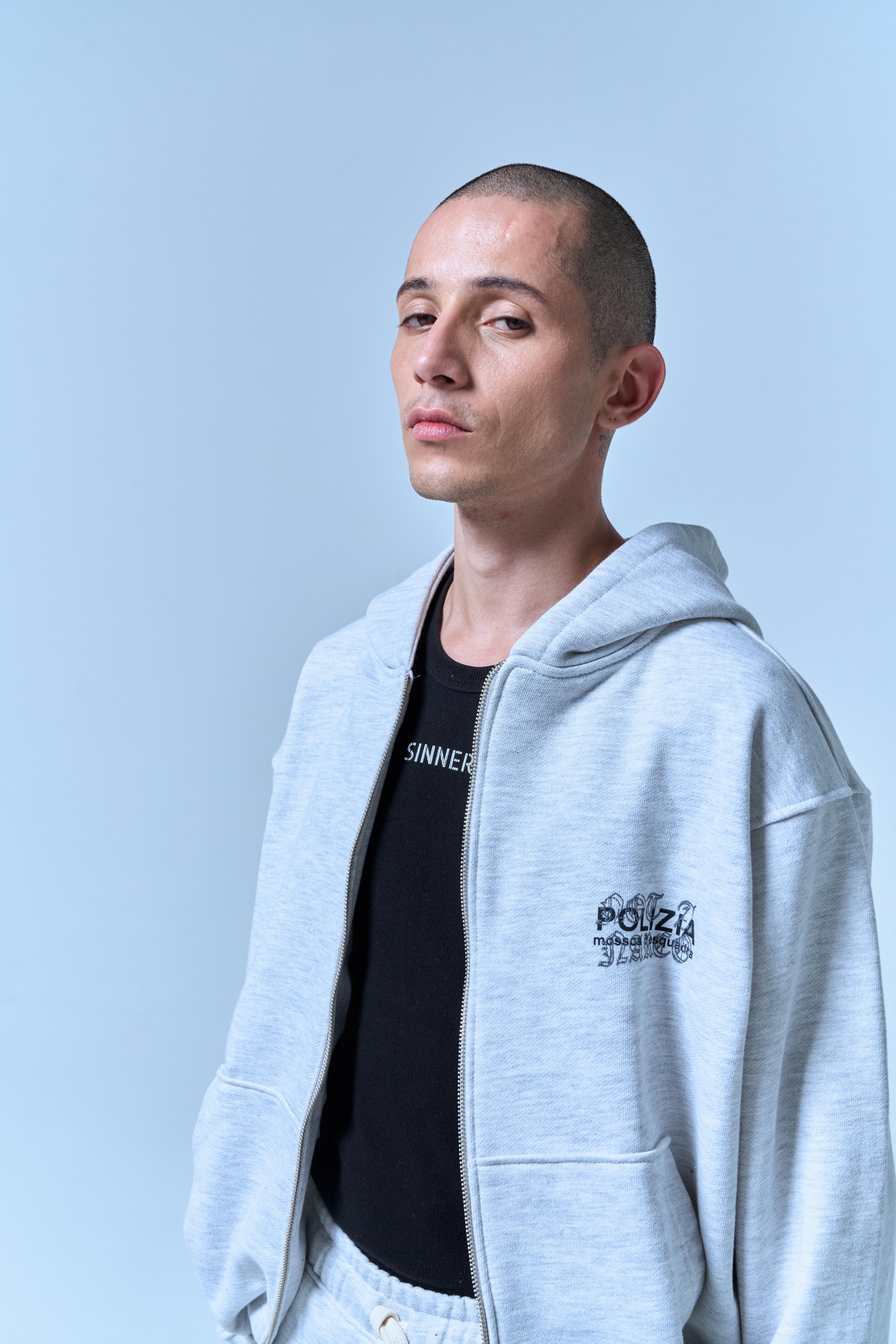 POLIZIA GRAY ZIPPER HOODIE