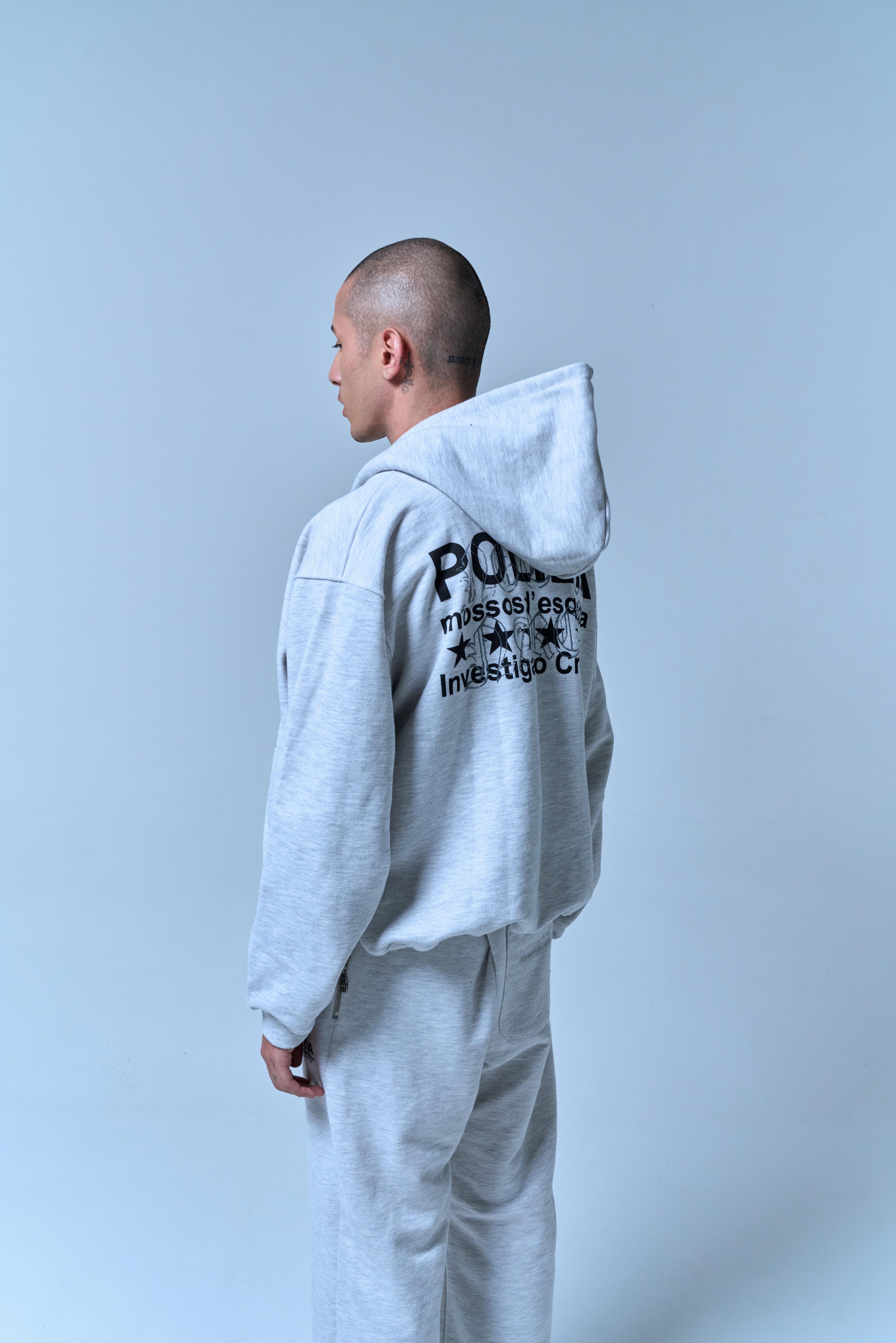 POLIZIA GRAY ZIPPER HOODIE