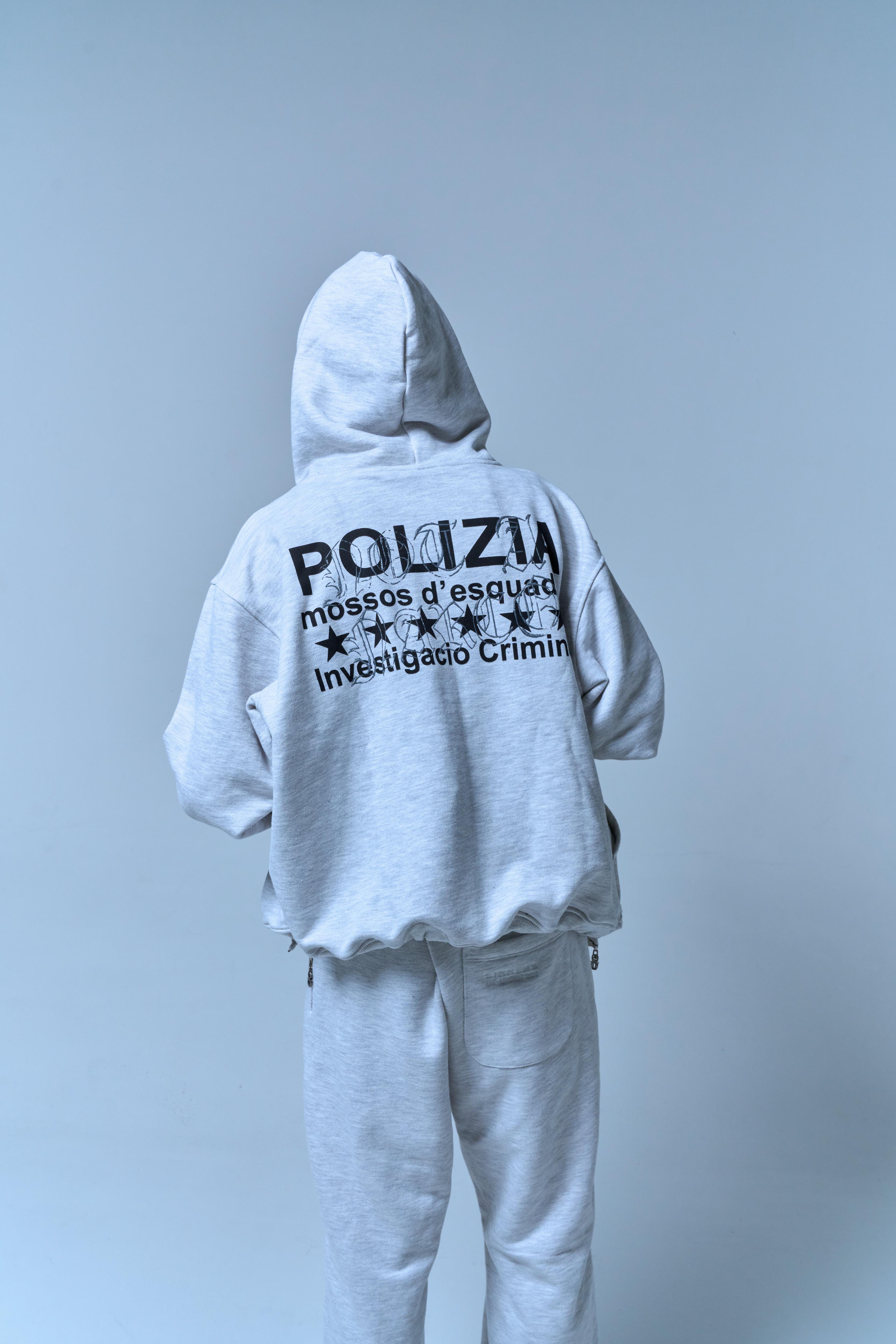 POLIZIA GRAY ZIPPER HOODIE