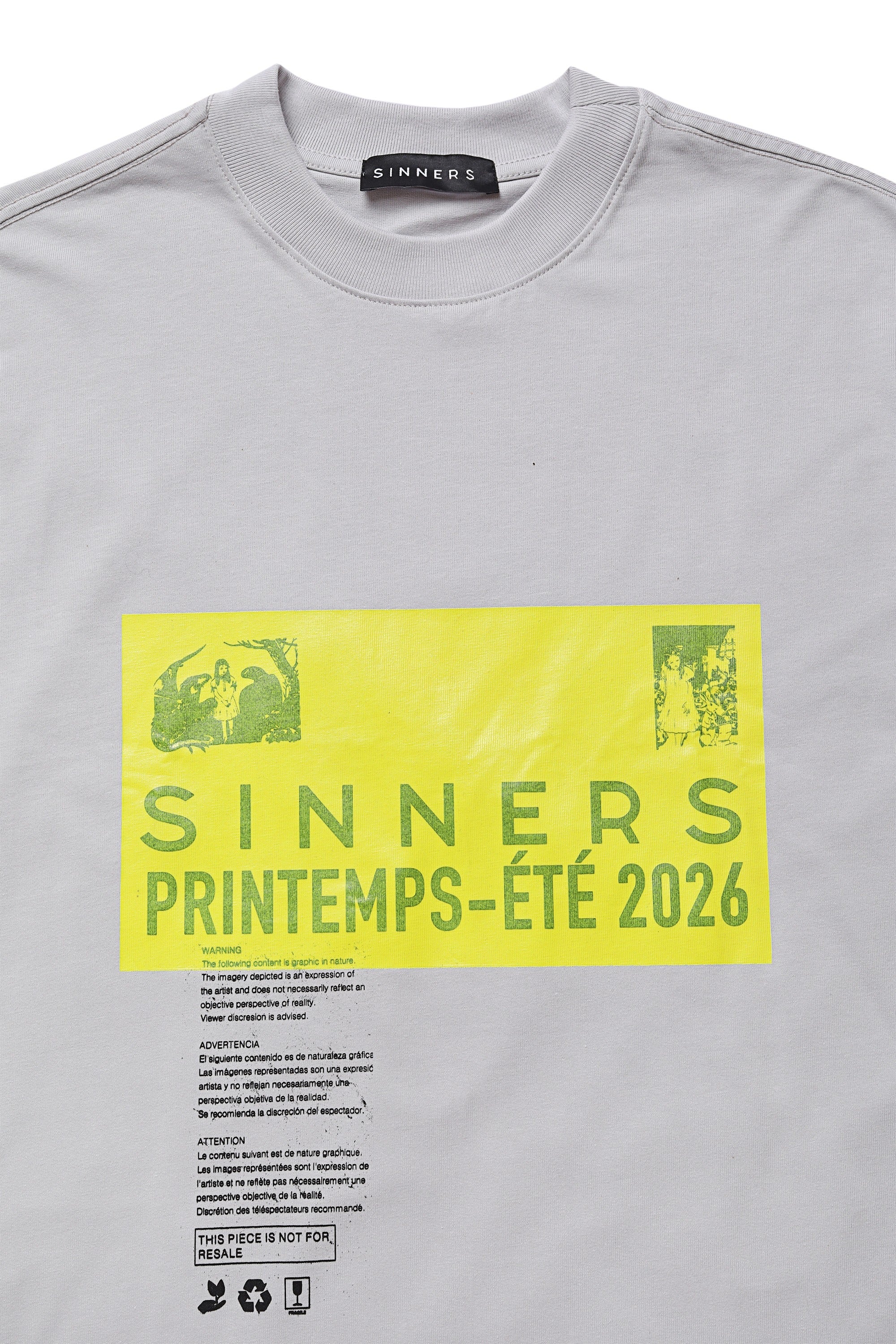 Estampado PRE-CAUCION sobre t-shirt gris de algodón 240gsm