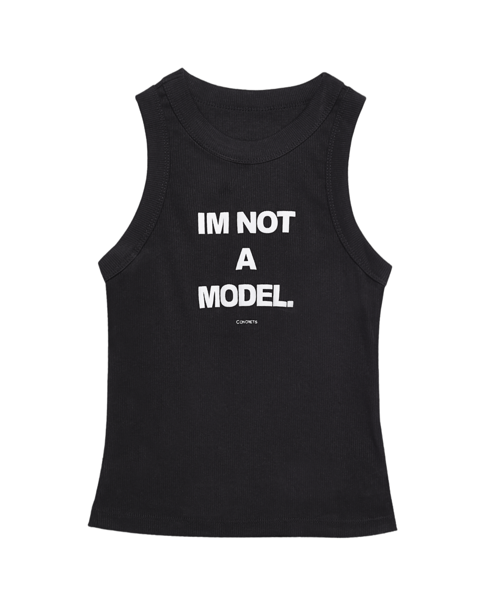 I'M NOT A MODEL TANK TOP — BLACK LANDING