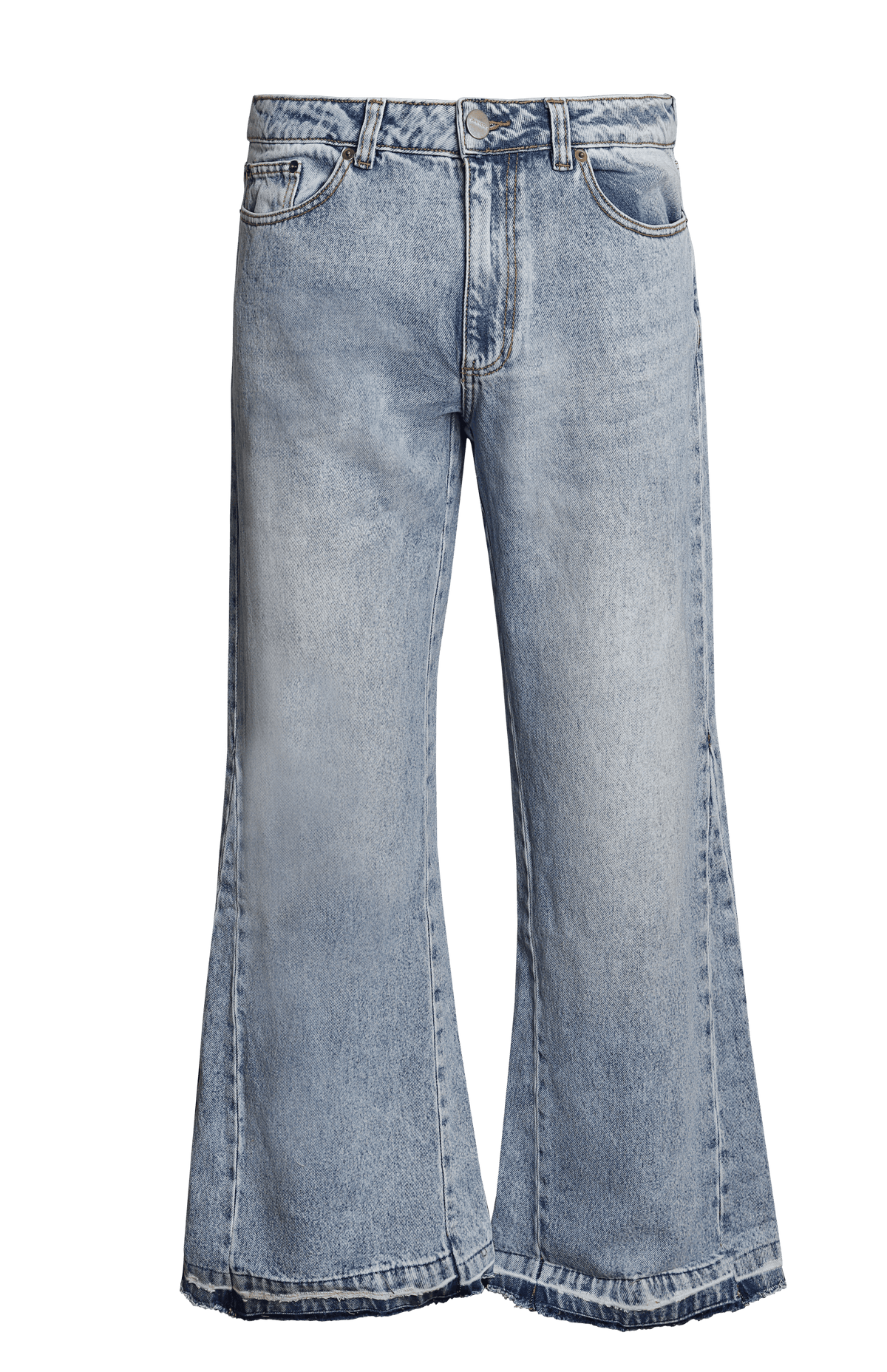Detalle de Vintage Light Flared Jeans en denim colombiano con pierna amplia y flare