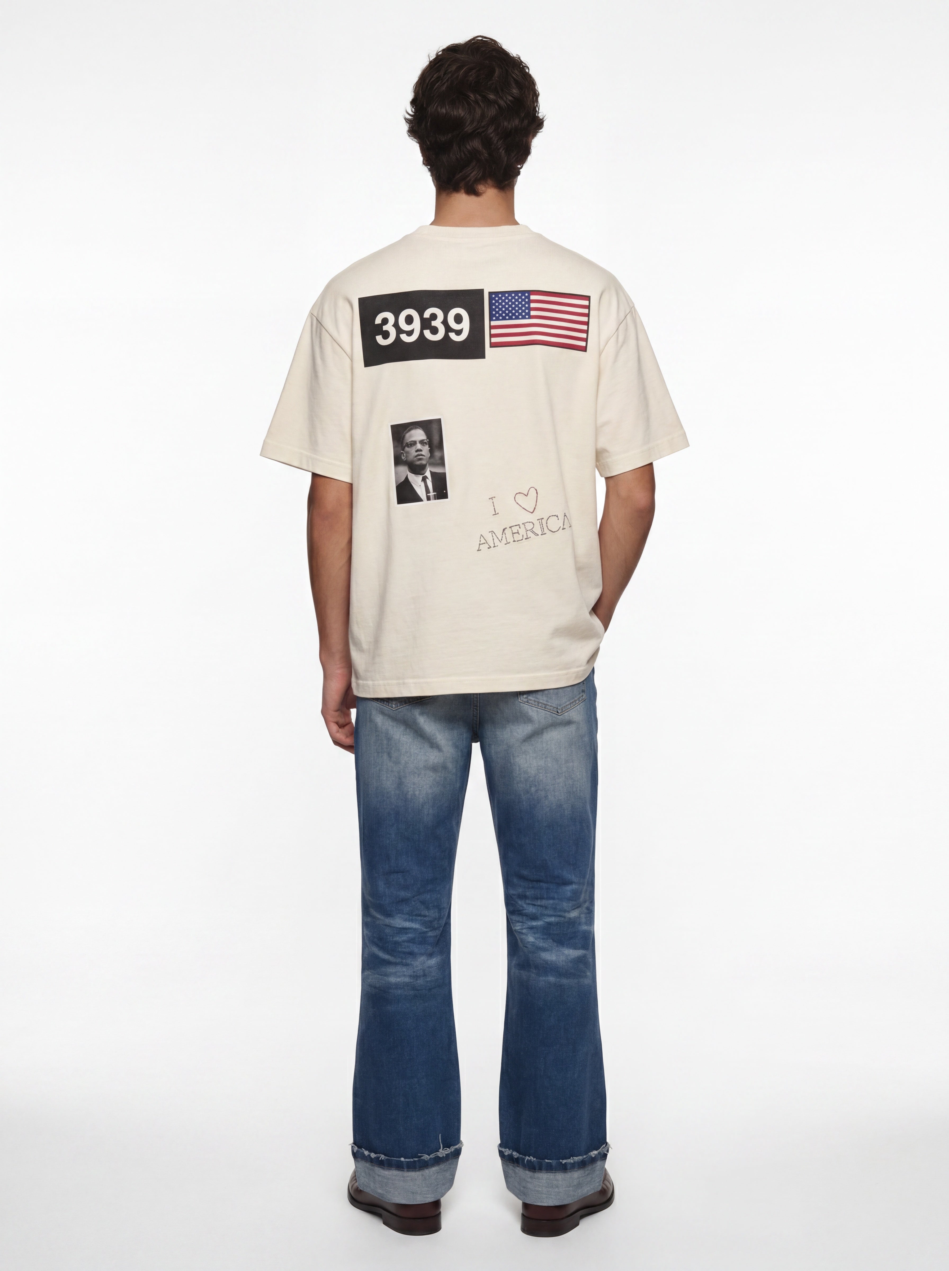 Camiseta I <3 America creme, vista posterior en modelo
