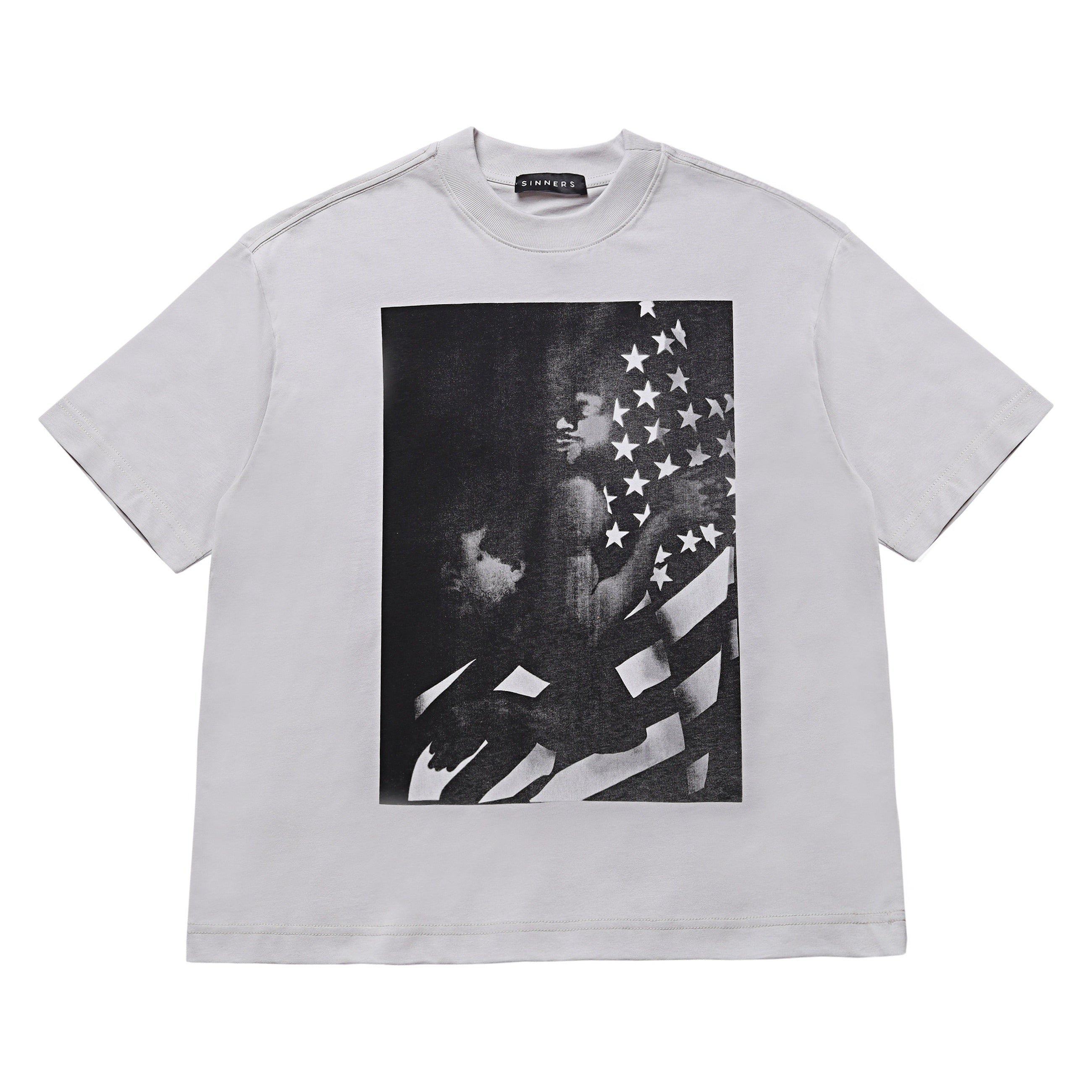 Estampado I <3 AMERICA sobre t-shirt gris de algodón 240gsm