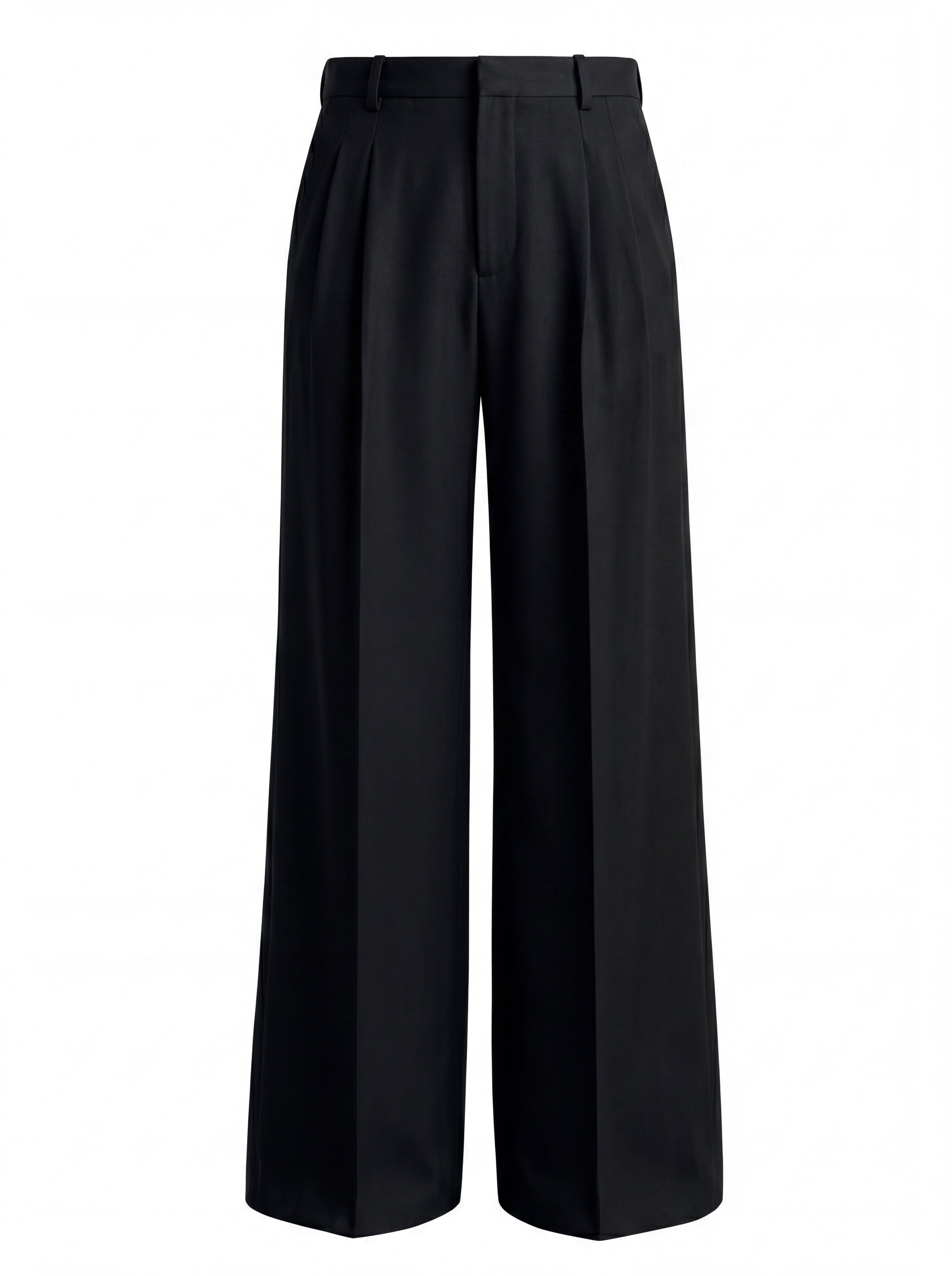 DOUBLE-PLEAT BLACK TROUSSERS — vista frontal ghost mannequin