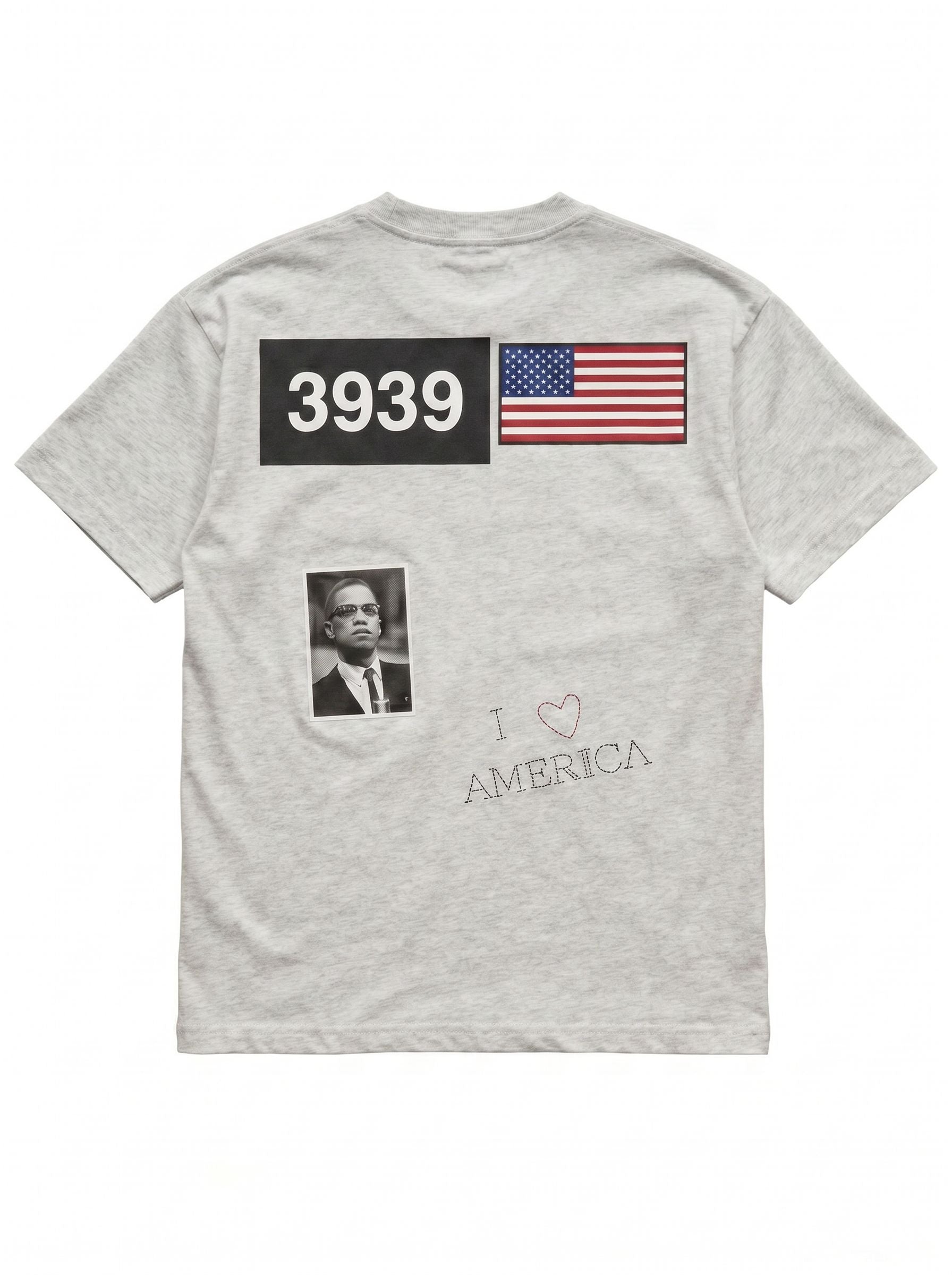 SINNERS I Love America T-shirt gris jaspeado — flat back