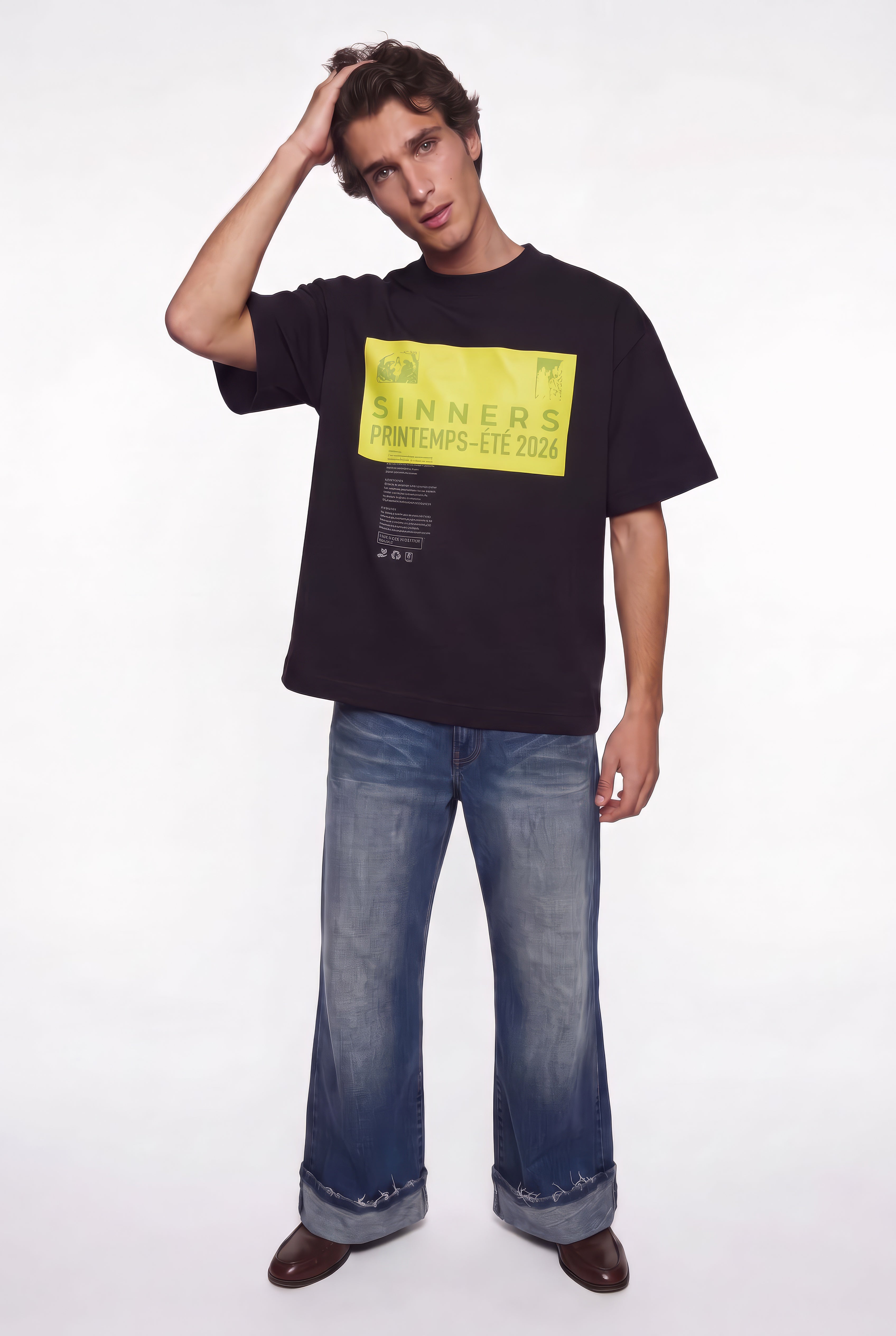 Camiseta Pre-Caución negra en movimiento — lookbook Primavera 2026