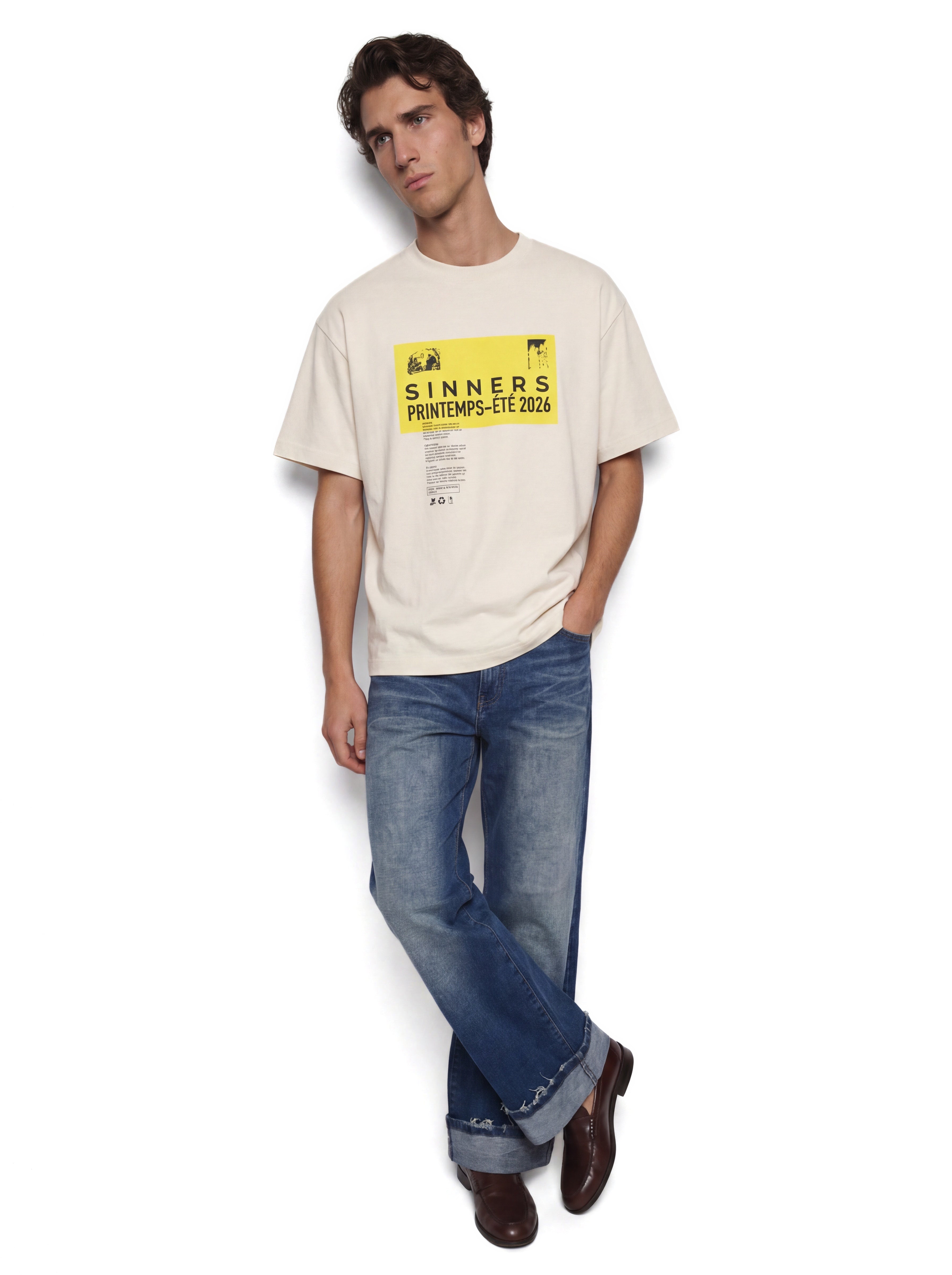 SINNERS Precaución T-shirt creme — on-model hero