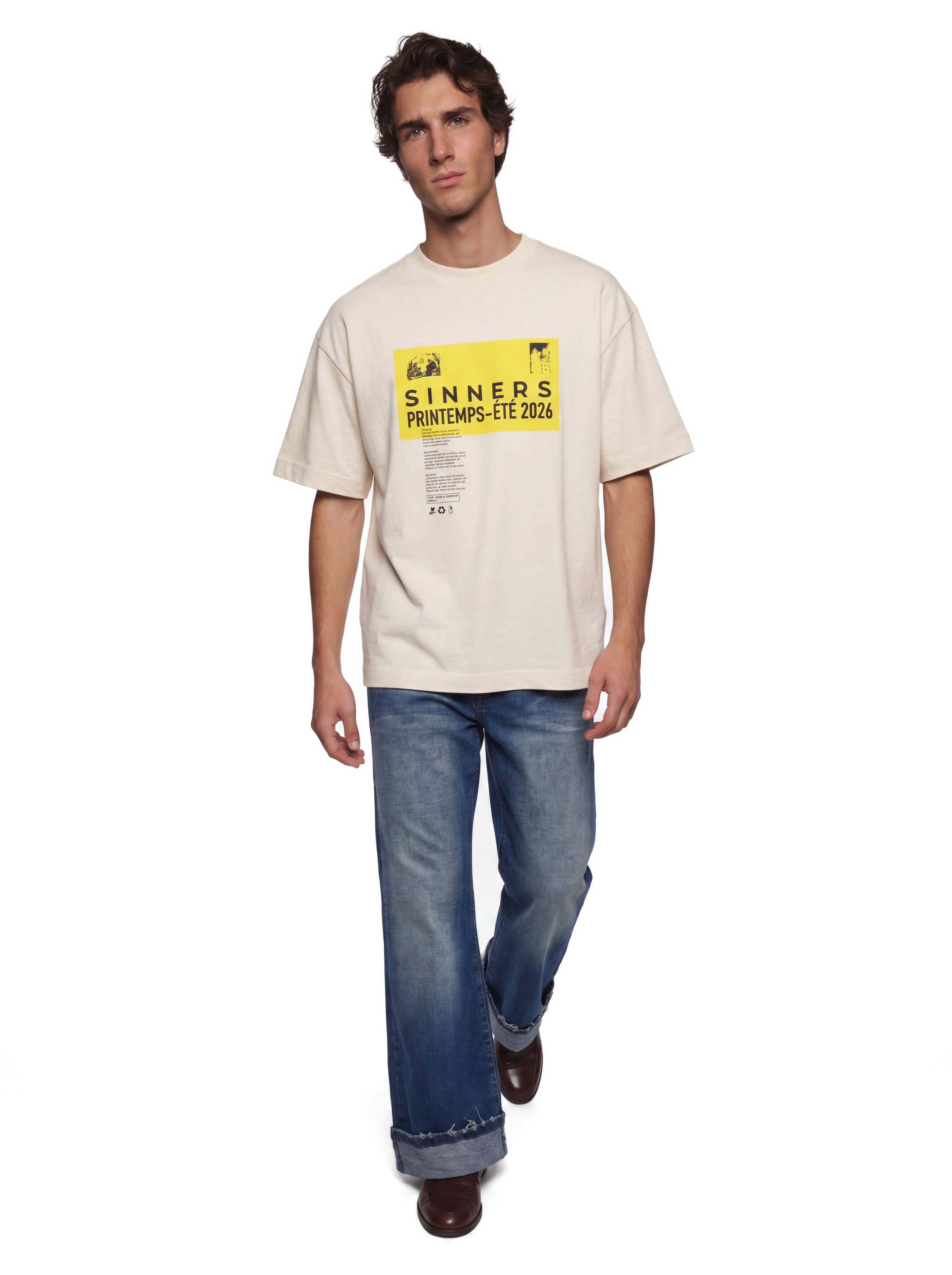 SINNERS Precaución T-shirt creme — on-model movement