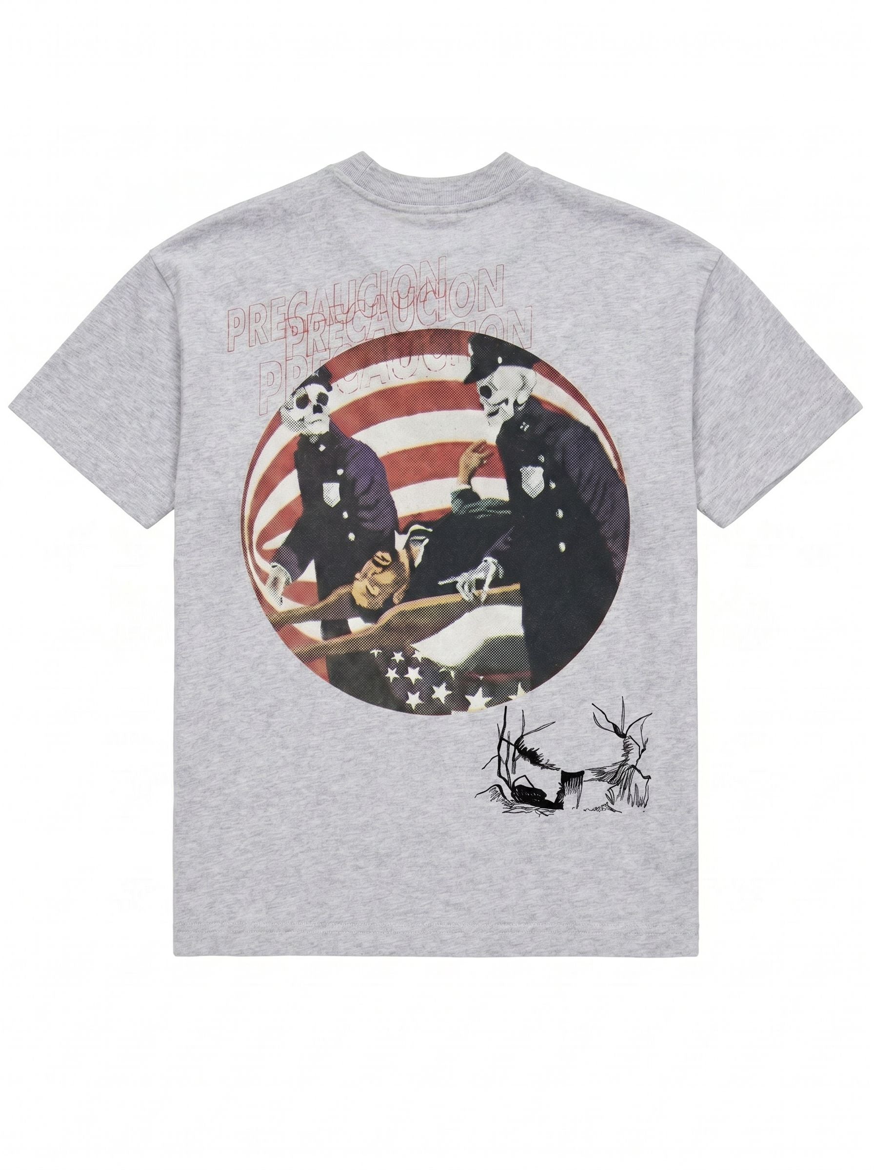 SINNERS Precaución T-shirt gris jaspeado — flat back