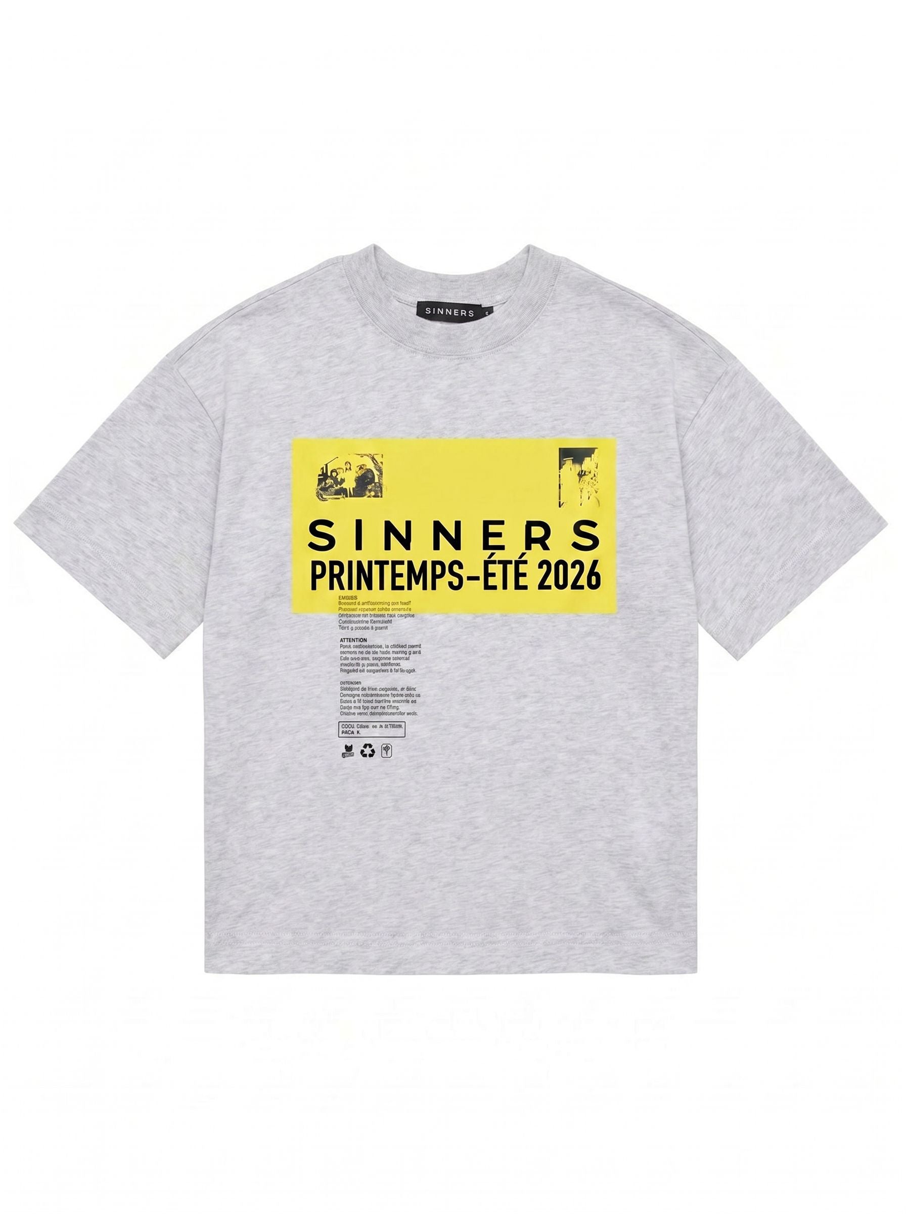 SINNERS Precaución T-shirt gris jaspeado — flat front